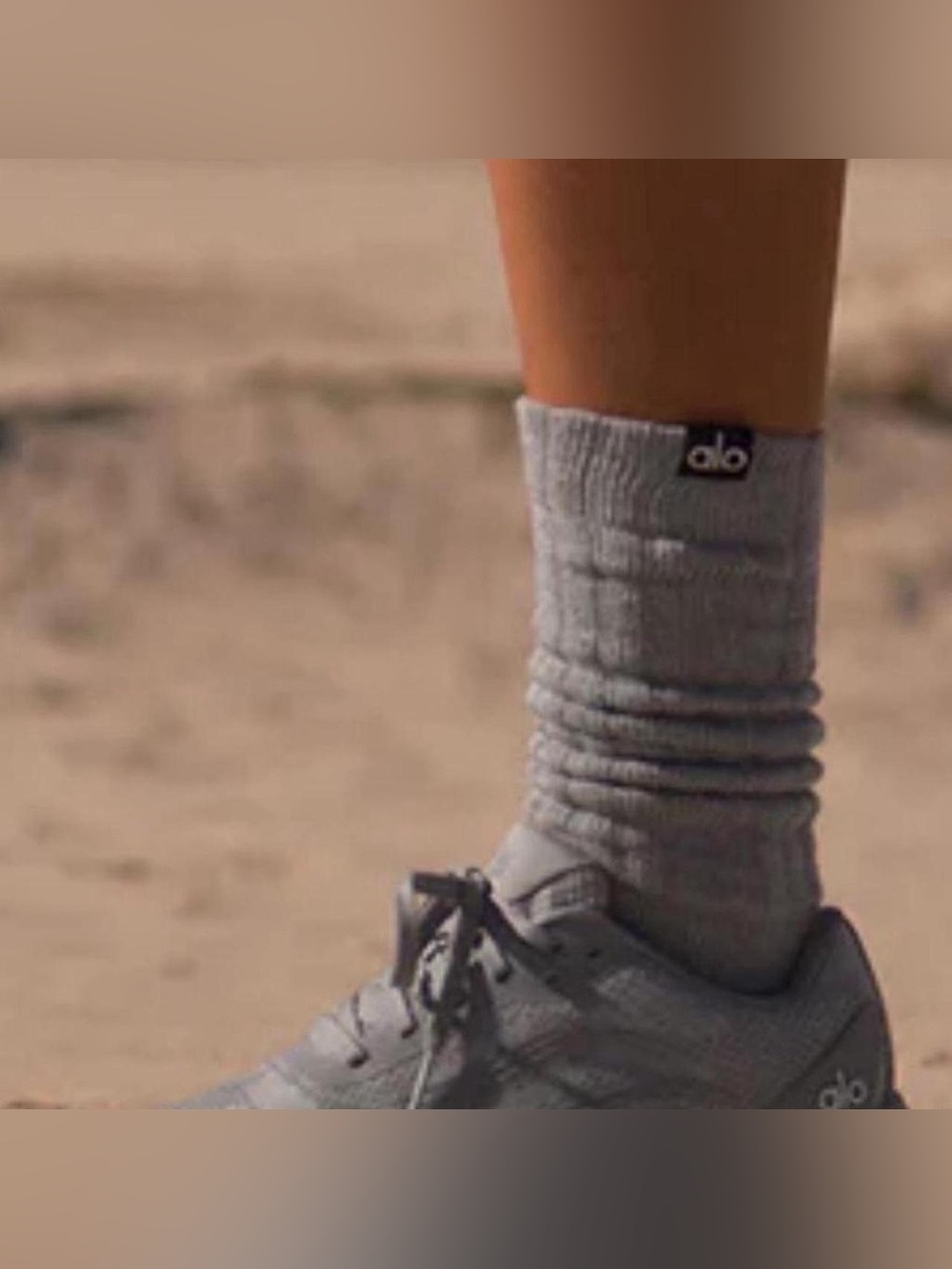 TWO PAIRS ALO scrunch socks NWT med athletic gray and half crew in limestone $64